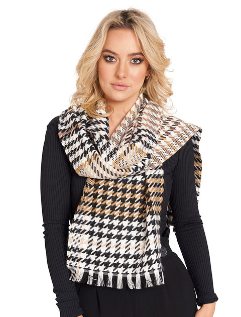 Soft Motif Fringed Scarf - Black Camel