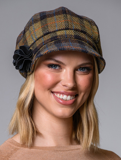 Ladies Tweed Newsboy Hat - Blue Mustard