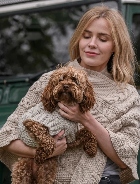 Aran Cable & Diamond Dog Sweater - Oatmeal