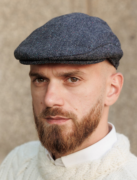 Donegal Tweed 8 Piece Panel Cap -Navy Fleck