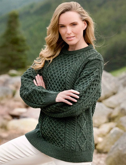 Ladies Super Soft Crew Neck Aran Sweater
