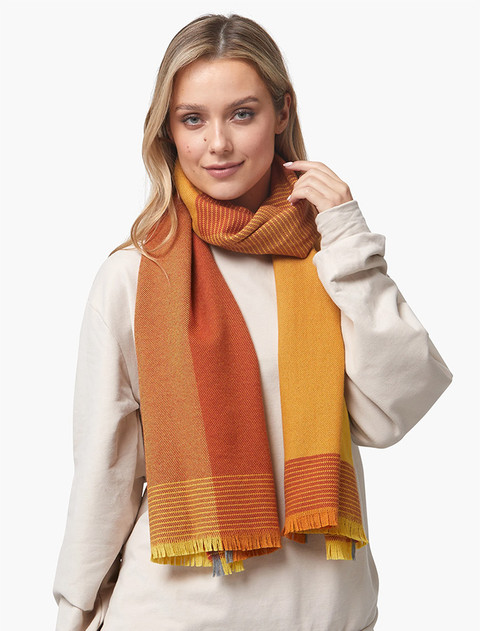 Giant Merino Wool Scarf -  Mustard Block