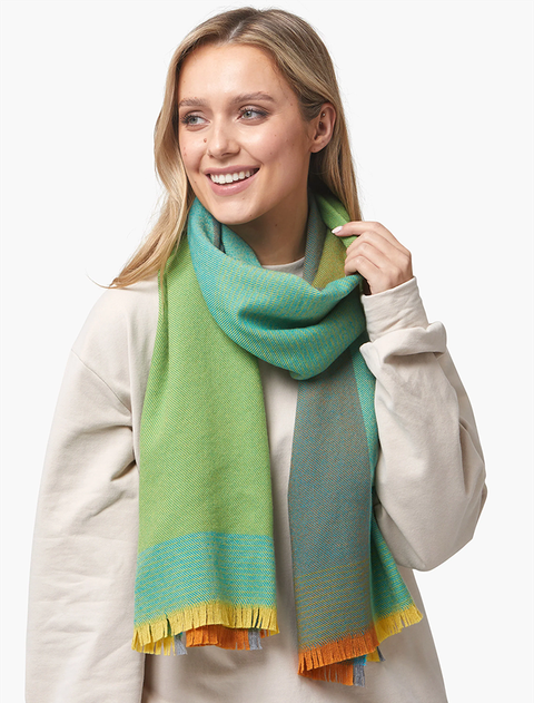 Giant Merino Wool Scarf -  Green & Blue