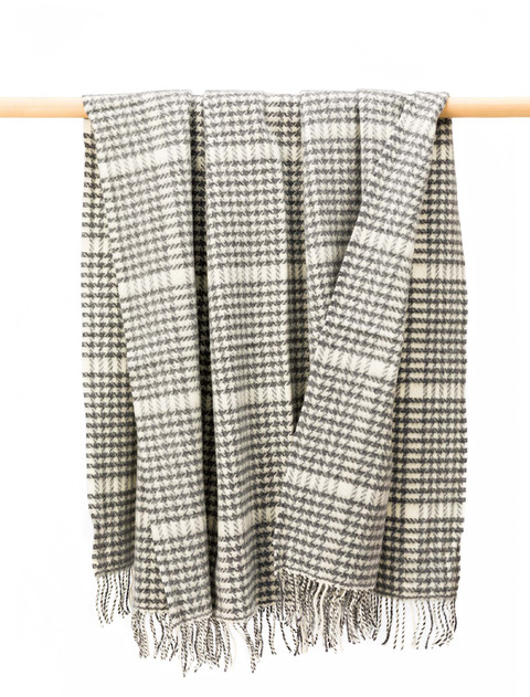 Cashmere Wool Throw - Charcoal Grey Herringbone