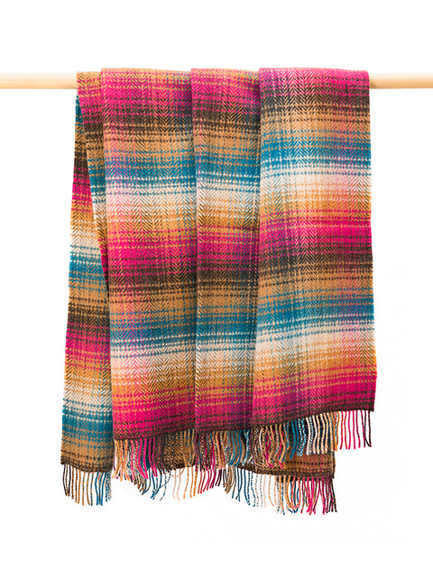 Merino Wool Cashmere Throw - Pink Orange & Teal