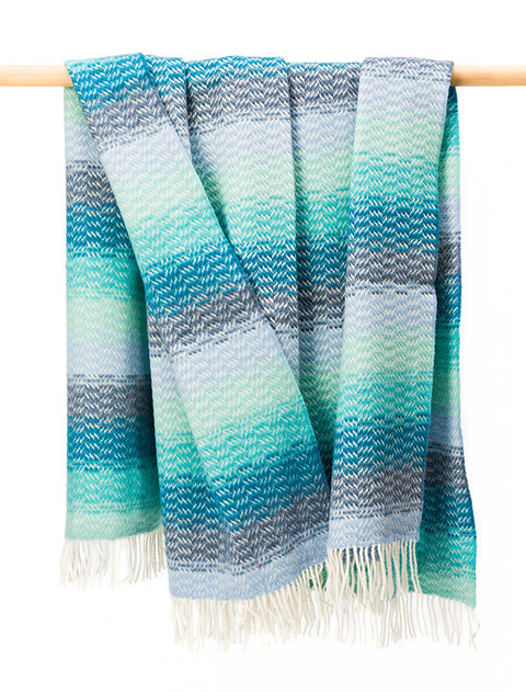 Merino Wool Cashmere Throw - Aqua Teal & Denim 