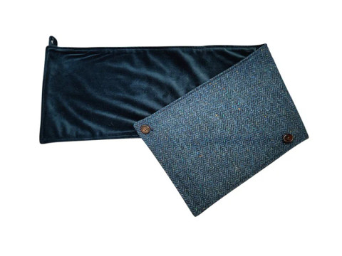 Luxurious Wool Tweed Snood - Blue Herringbone