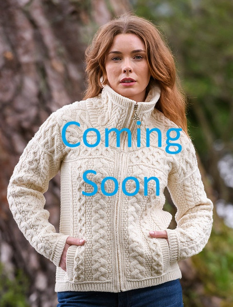 Double Collar Zip Merino Aran Cardigan - Red