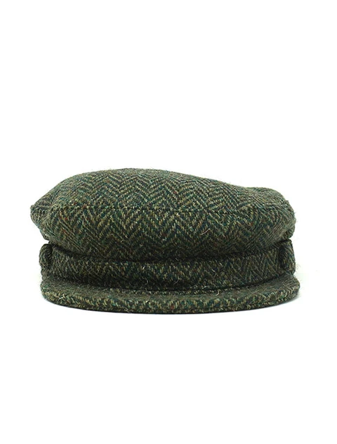 Skipper Cap - 100% Donegal Tweed- Green Front