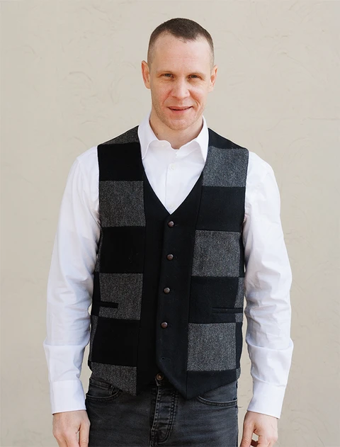  Irish Tweed Patchwork Waistcoat - Black