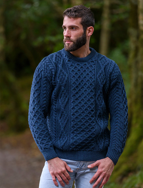 Mens Traditional Aran Wool Sweater - Blackwatch