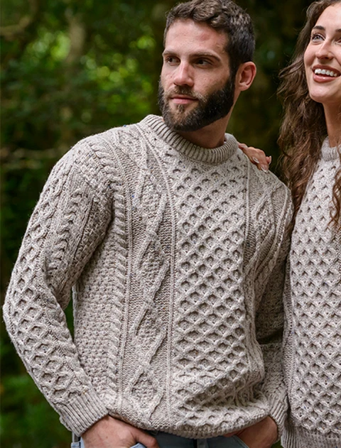Mens Traditional Aran Wool Sweater - Skiddaw