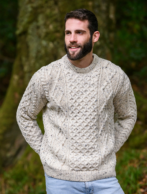 Mens Traditional Aran Wool Sweater - color: Aran Nep; type: Primary