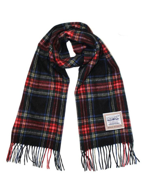 Pure Wool Tartan Check Scarf - Black
