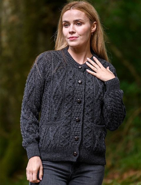 L‎ad‎ie‎s Classic Heritage Aran Cardigan - Charcoal