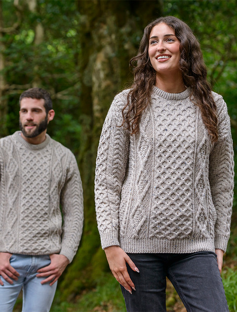 Womens Traditional Aran Wool Sweater - Skiddaw