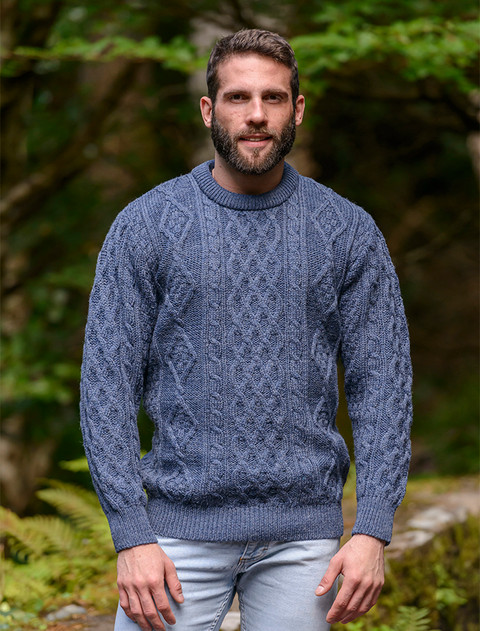 Aran Crew Neck Sweater - Caspian
