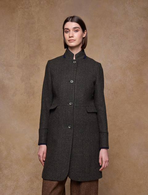Pamela Tweed Coat - Donegal Pine Herringbone