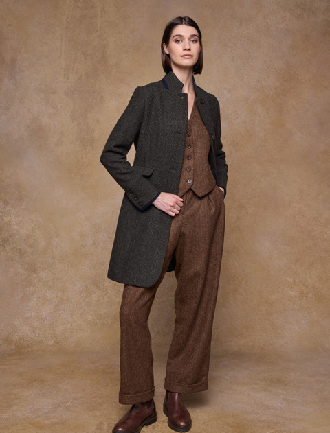 Pamela Tweed Coat - Donegal Pine Herringbone