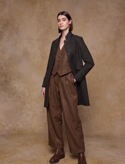 Pamela Tweed Coat - Donegal Pine Herringbone