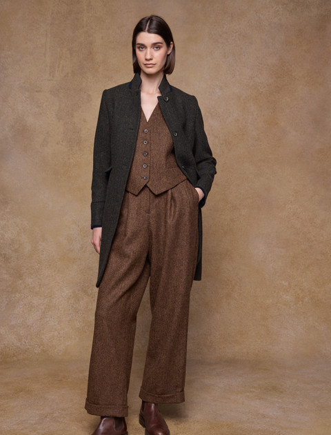 Pamela Tweed Coat - Donegal Pine Herringbone