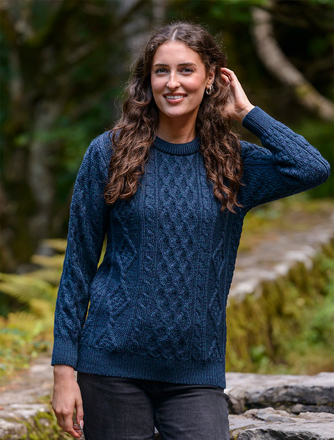 W​om​ens Aran Crew Neck Sweater - Blackwatch