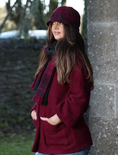 Freda Wool Jacket with Scarf - Wine