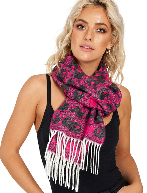  Soft Sheep Motif Fringed Scarf - Fuchsia