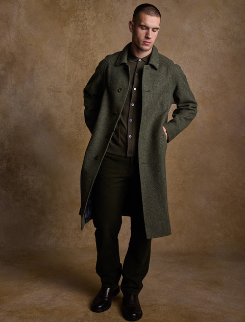 Sean Tweed Overcoat - Donegal Moss Herringbone