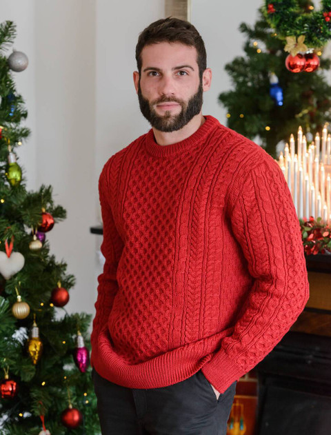 Merino Aran Sweater - Red