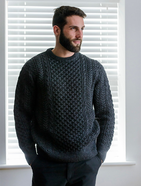 Merino Aran Sweater - Charcoal