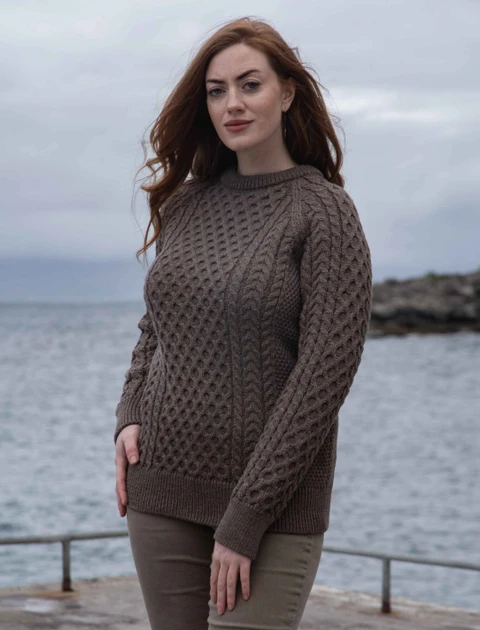 Ladies Crew Neck Raglan - color: Brown Marl; type: Hero