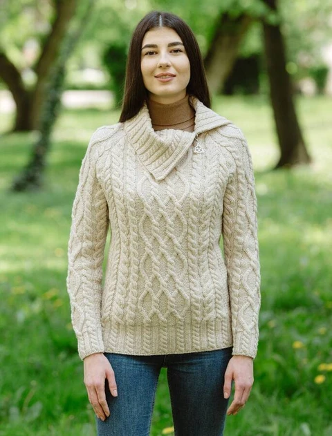 Ladies Zipper Neck Sweater - color: Natural White; type: Primary
