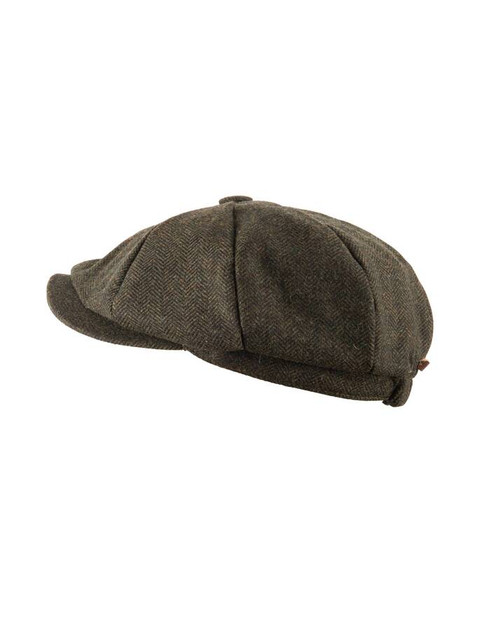 Kids Flat Cap - Green Herringbone
