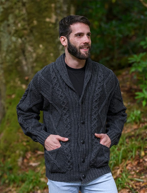 Men's Shawl Neck Cardigan - Charcoal