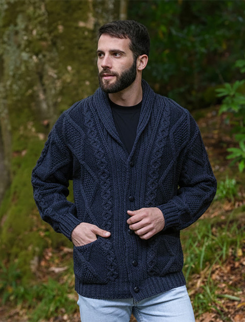 Men's Shawl Neck Cardigan - Navy