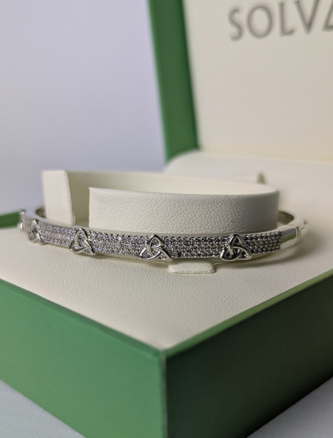 Rhodium Crystal Trinity Knot Bangle
