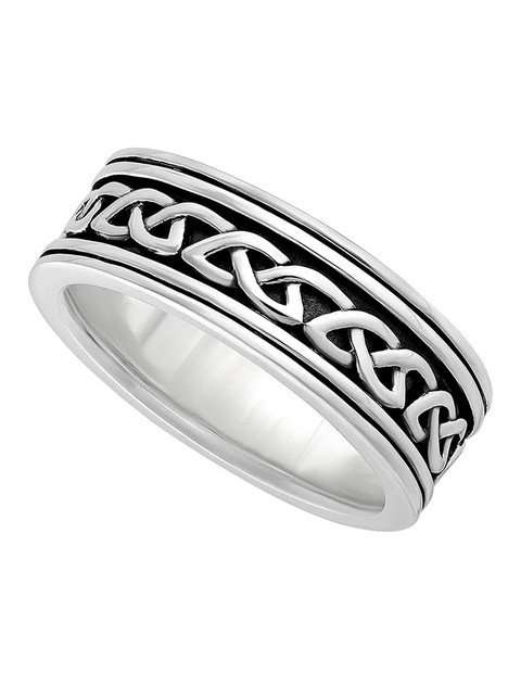 Gents Silver Oxidised Celtic Knot Ring