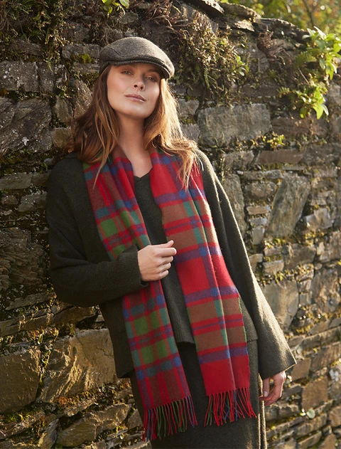 Merino Luxury Wool Plaid Scarf - Red Green & Blue