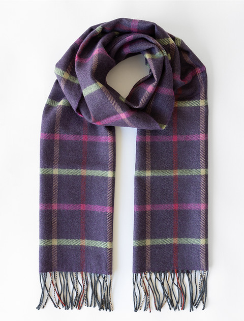 Fine Merino Plaid Scarf - Purple, Pink & Green
