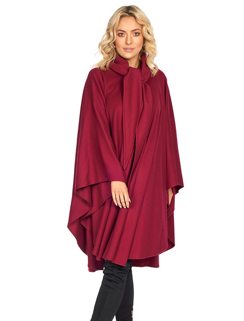 Luxury Hooded Cashmere Blend Cape – Cherry Red