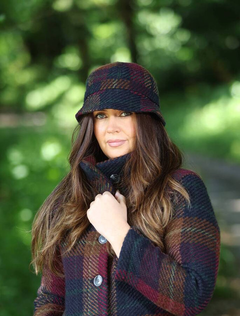 Wool County Hat - Navy Wine Tartan