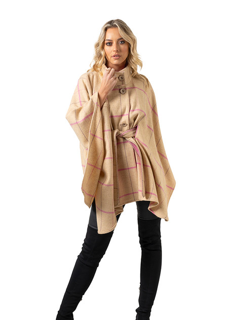 Pure New Wool Belted Cape – Camel Cream