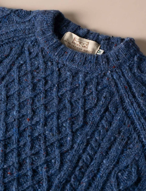 Women's Donegal Aran Crew Neck Sweater - color: Denim; type: Detail, Label
