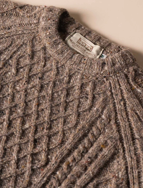 Women's Donegal Aran Crew Neck Sweater - color: Light Honey; type: Detail, Label