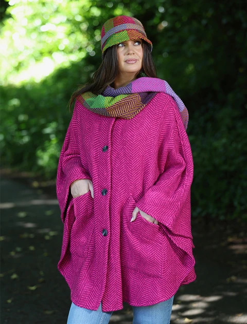 Tina Hooded Swing Cape - Killybeg Fuchsia