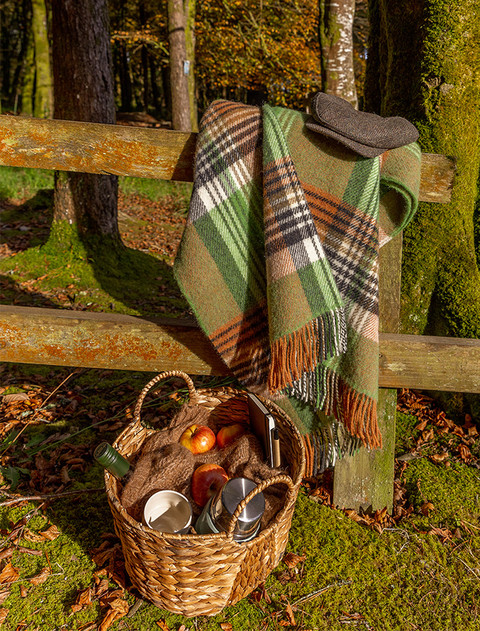 Irish Wool Picnic Throw - Orange Green Charcoal