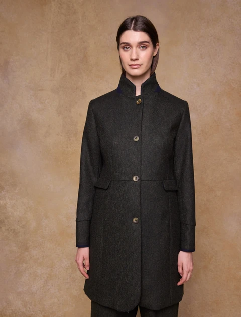  Pamela Tweed Coat - Green Herringbone