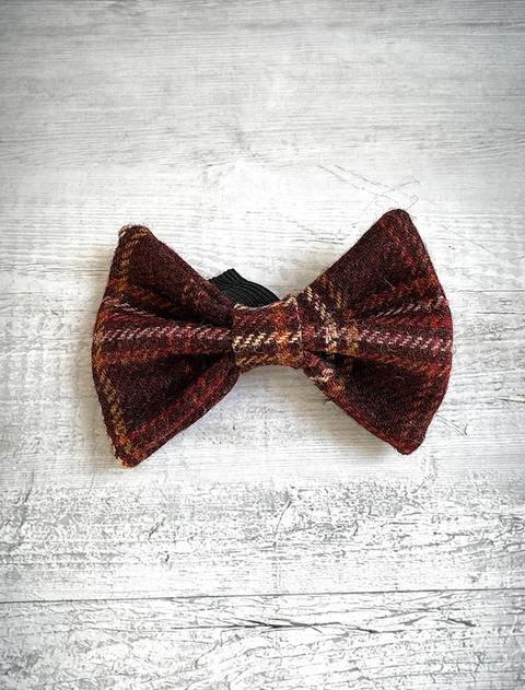 Tweed Wool Dog Dicky Bow - Rust Windowpane
