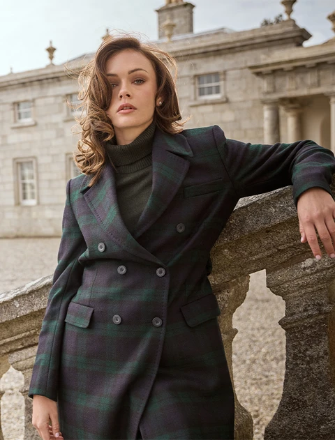 Clodagh Wool Coat - Green Tartan